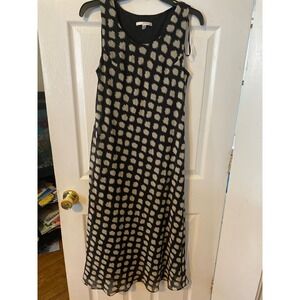 Studio One New York Black Cream Ikat Dot Sleeveless Midi Dress Size 10